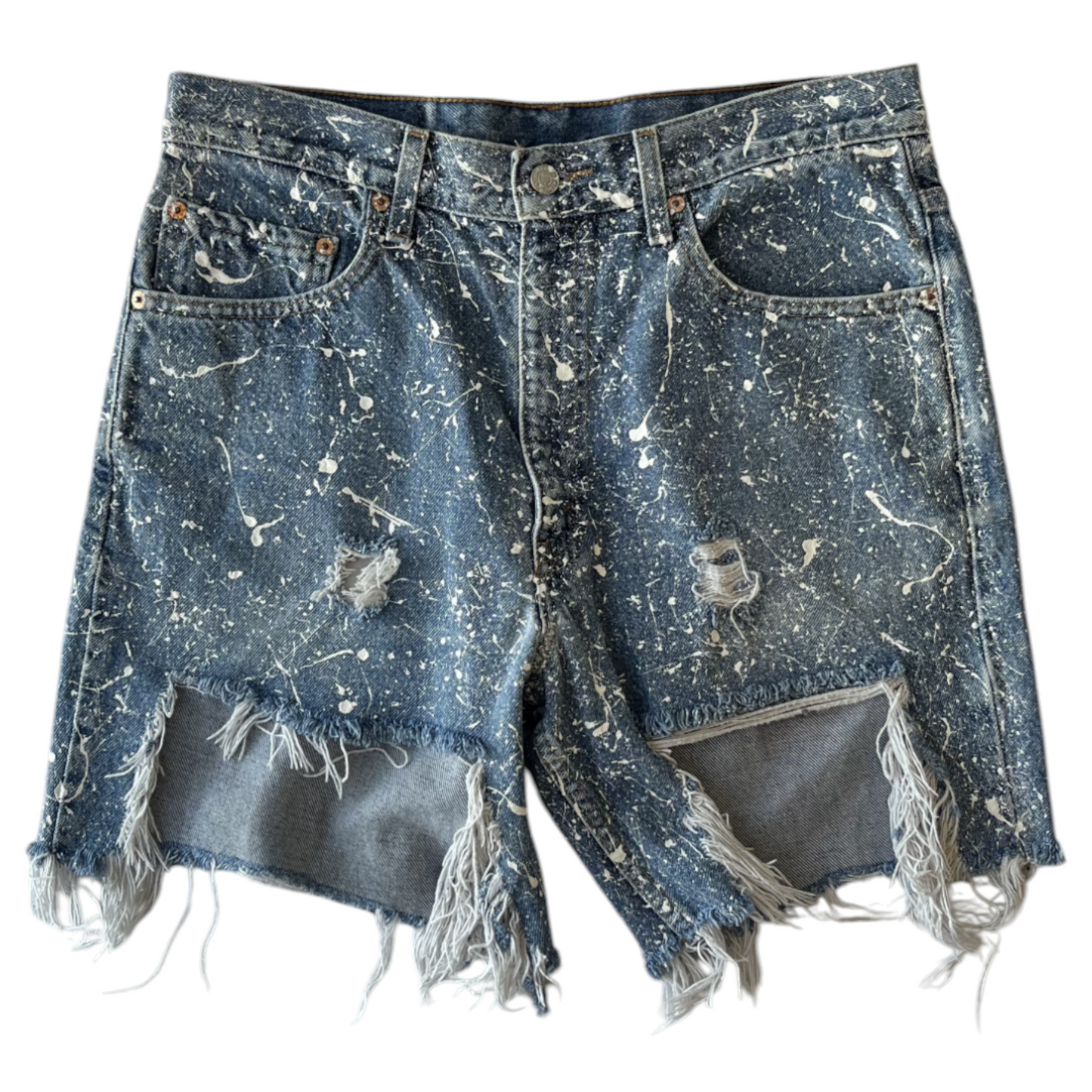 Blue & White Splatter Denim Shorts - Size 32