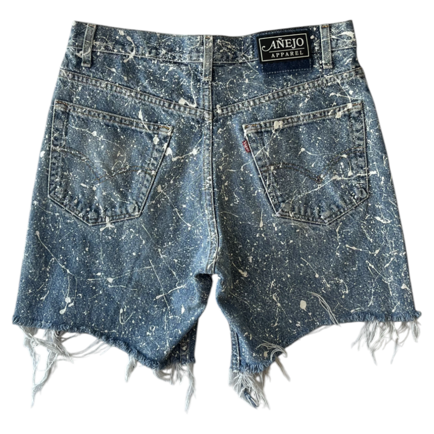 Blue & White Splatter Denim Shorts - Size 32