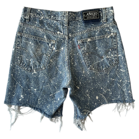 Blue & White Splatter Denim Shorts - Size 32