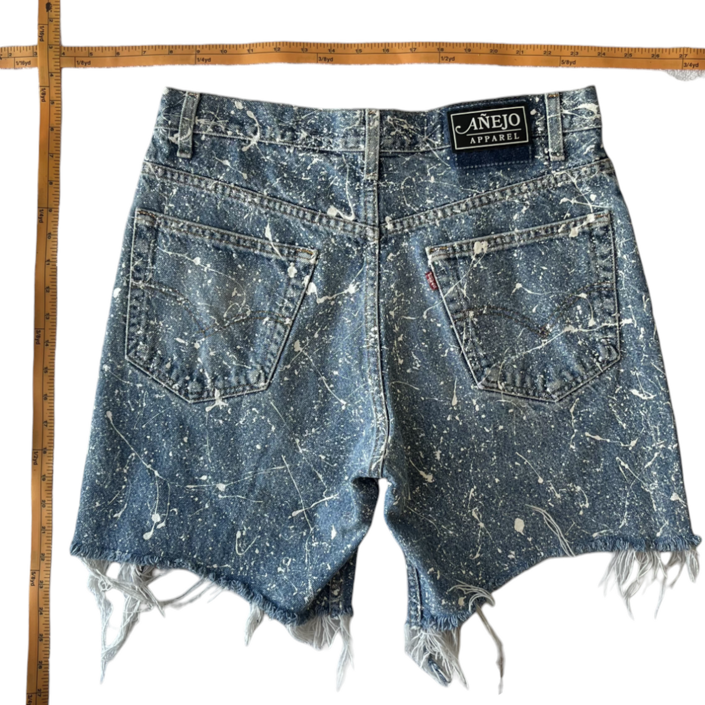 Blue & White Splatter Denim Shorts - Size 32