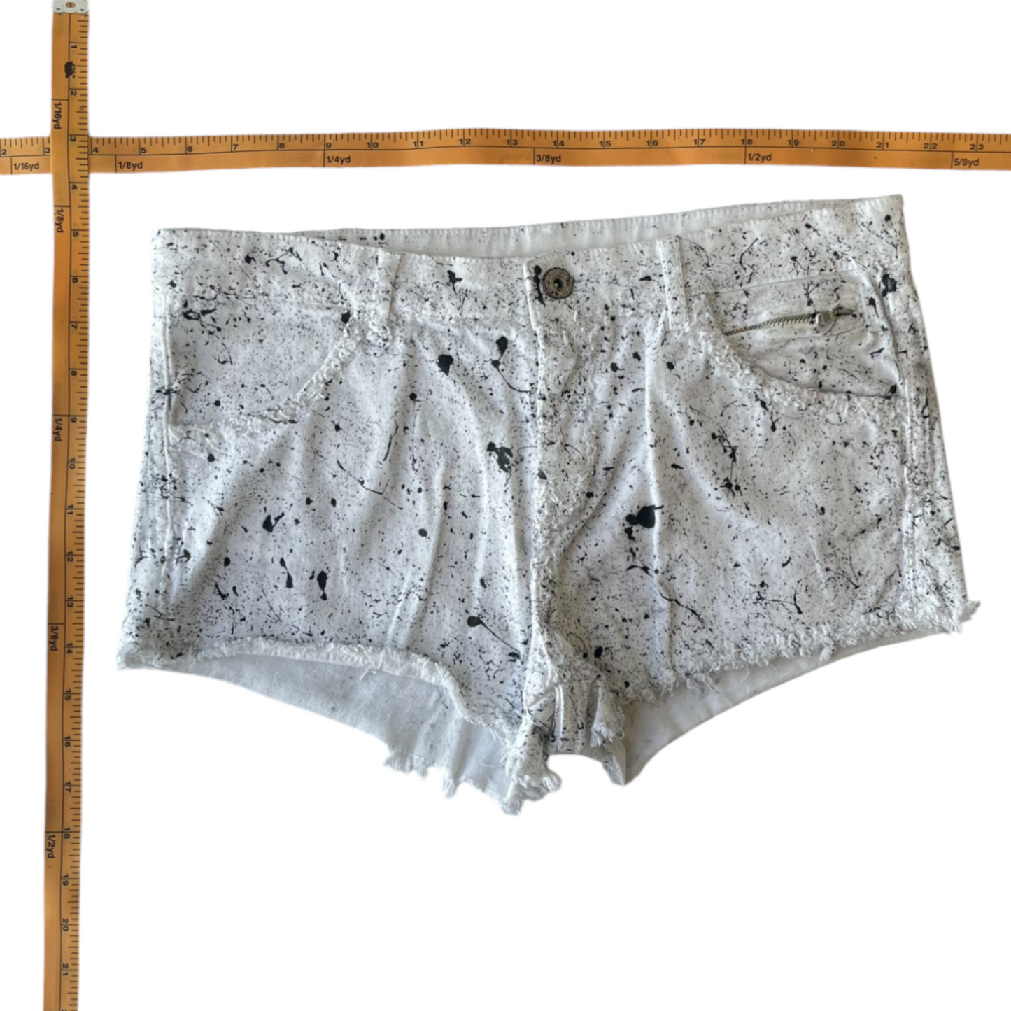 White & Black Splatter Denim Shorts - Size 10