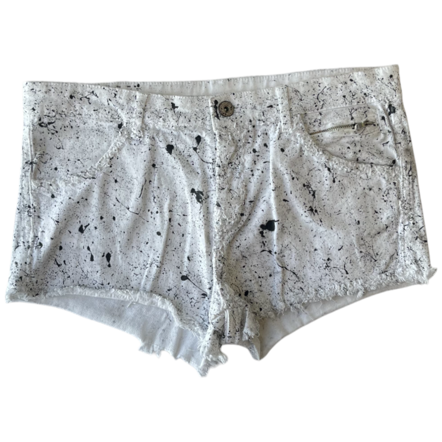 White & Black Splatter Denim Shorts - Size 10