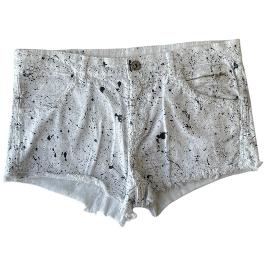 White & Black Splatter Denim Shorts - Size 10
