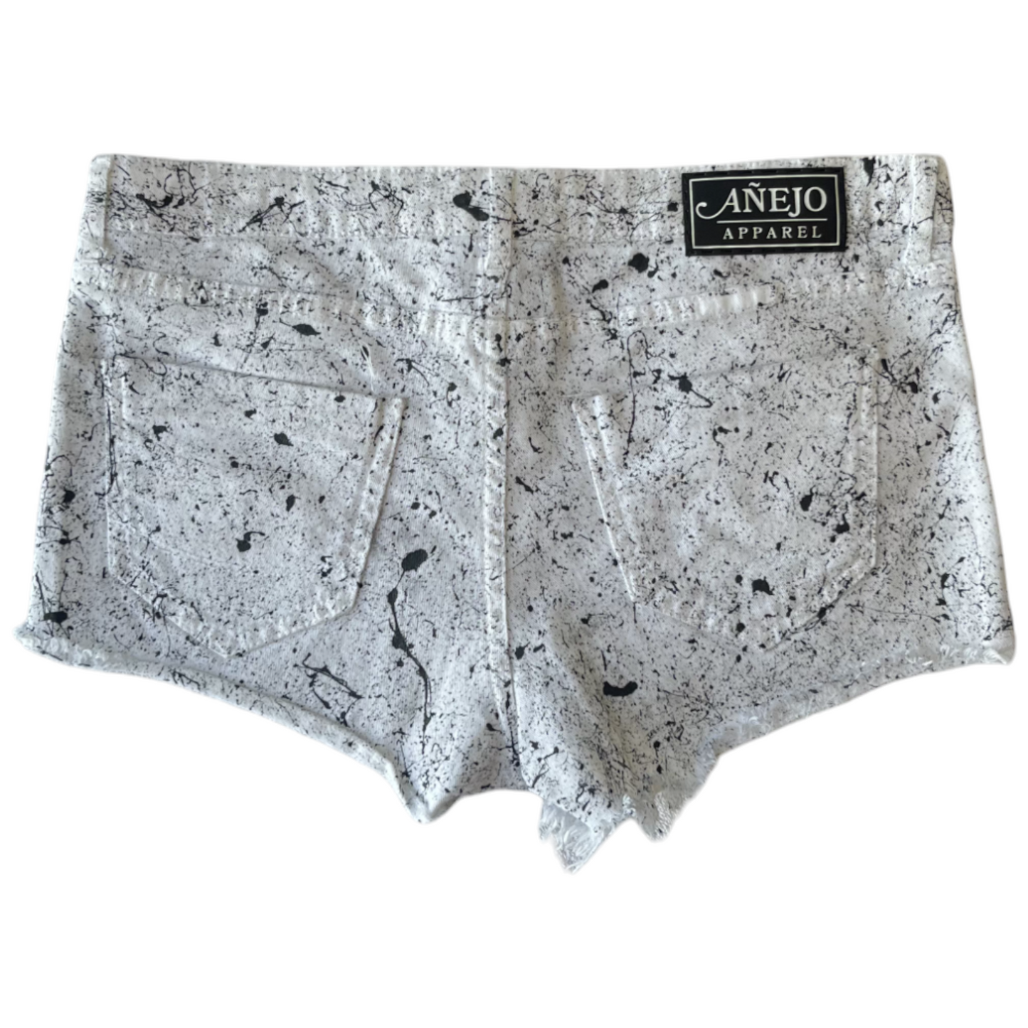 White & Black Splatter Denim Shorts - Size 10