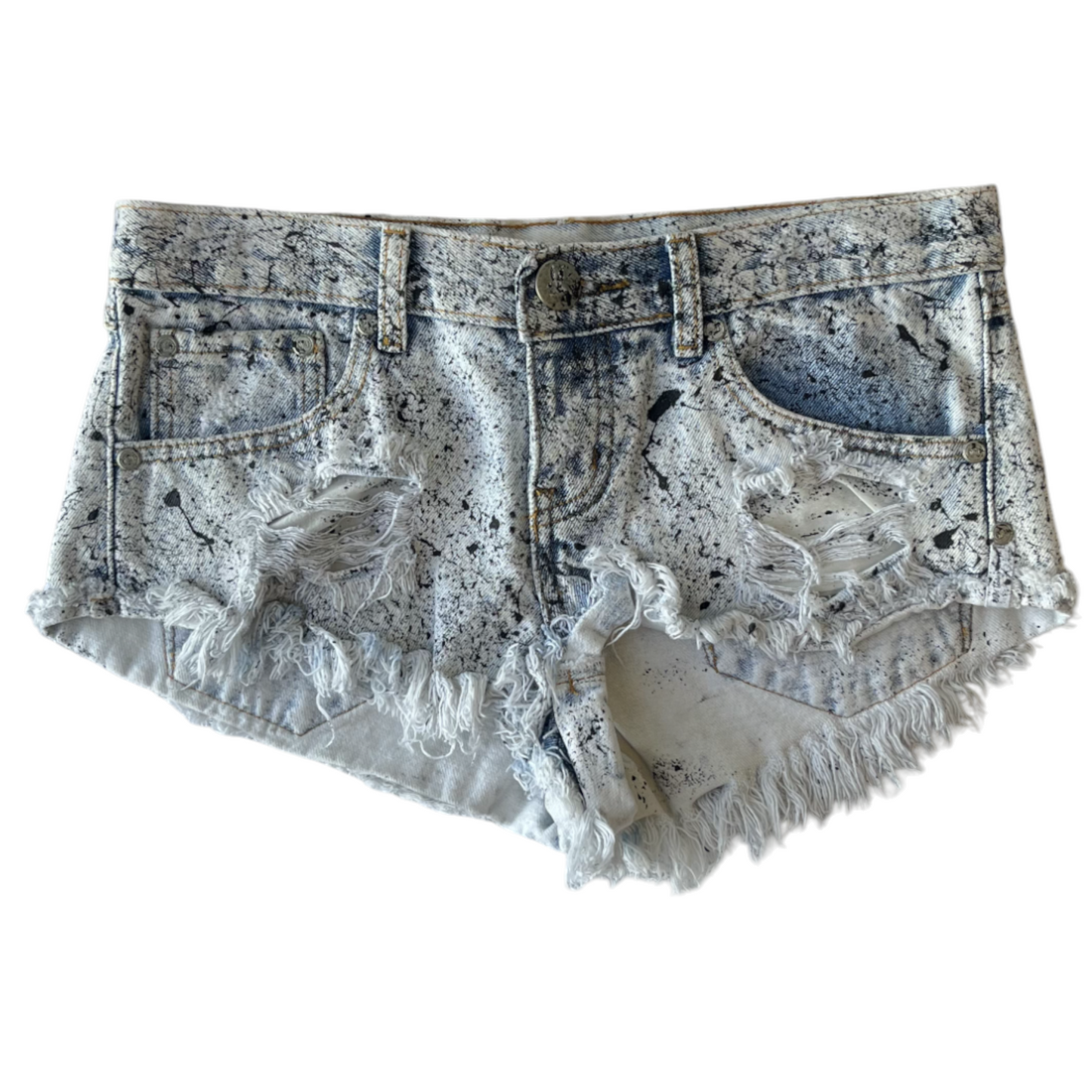 Blue & White Splatter Denim Shorts - Size 8
