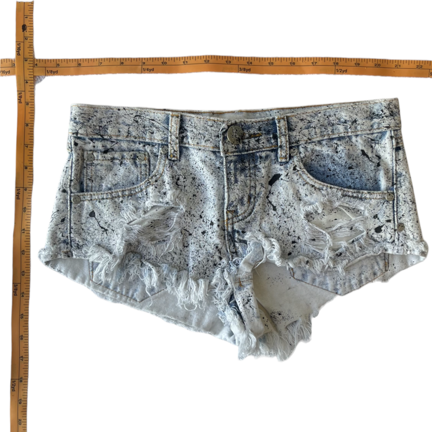 Blue & White Splatter Denim Shorts - Size 8
