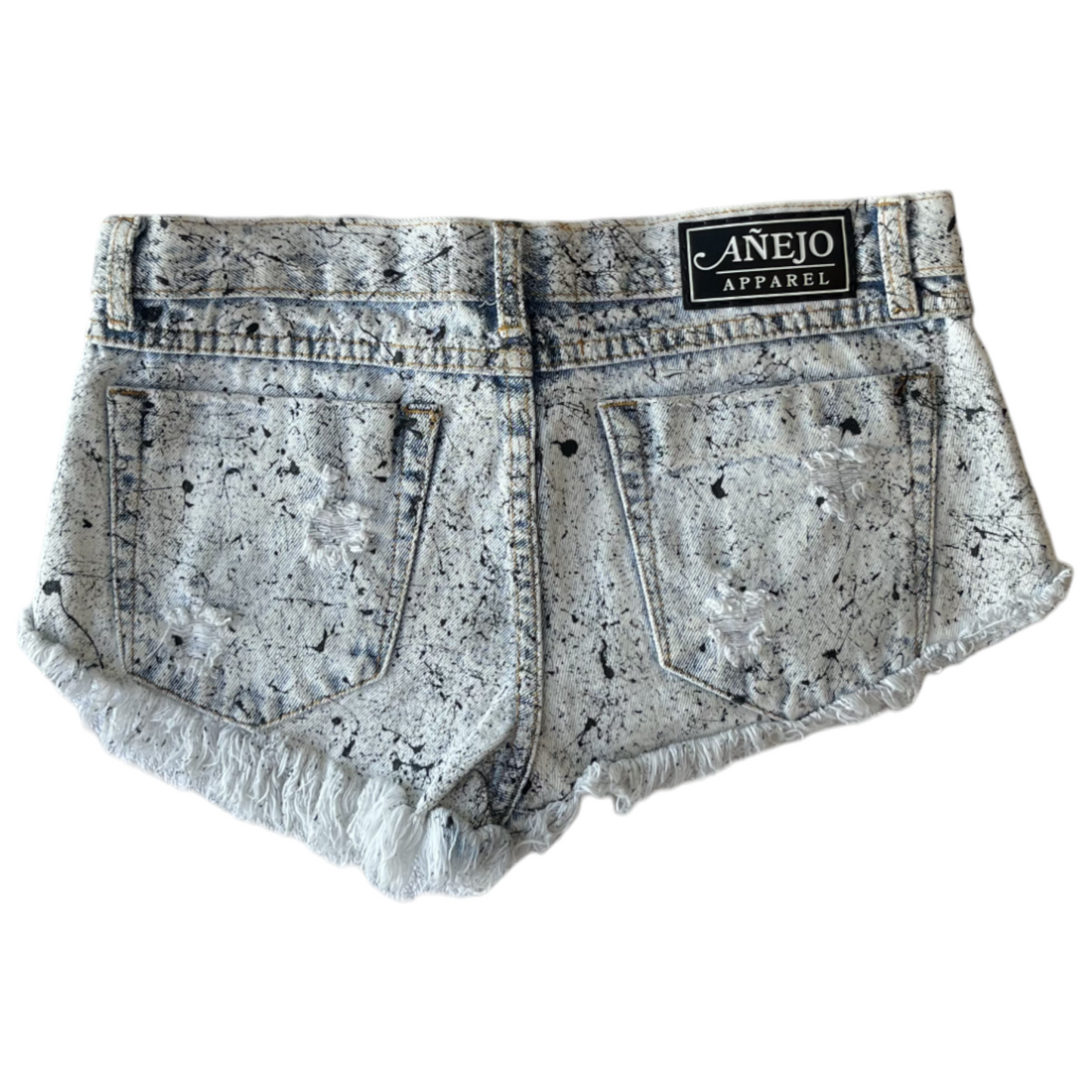 Blue & White Splatter Denim Shorts - Size 8
