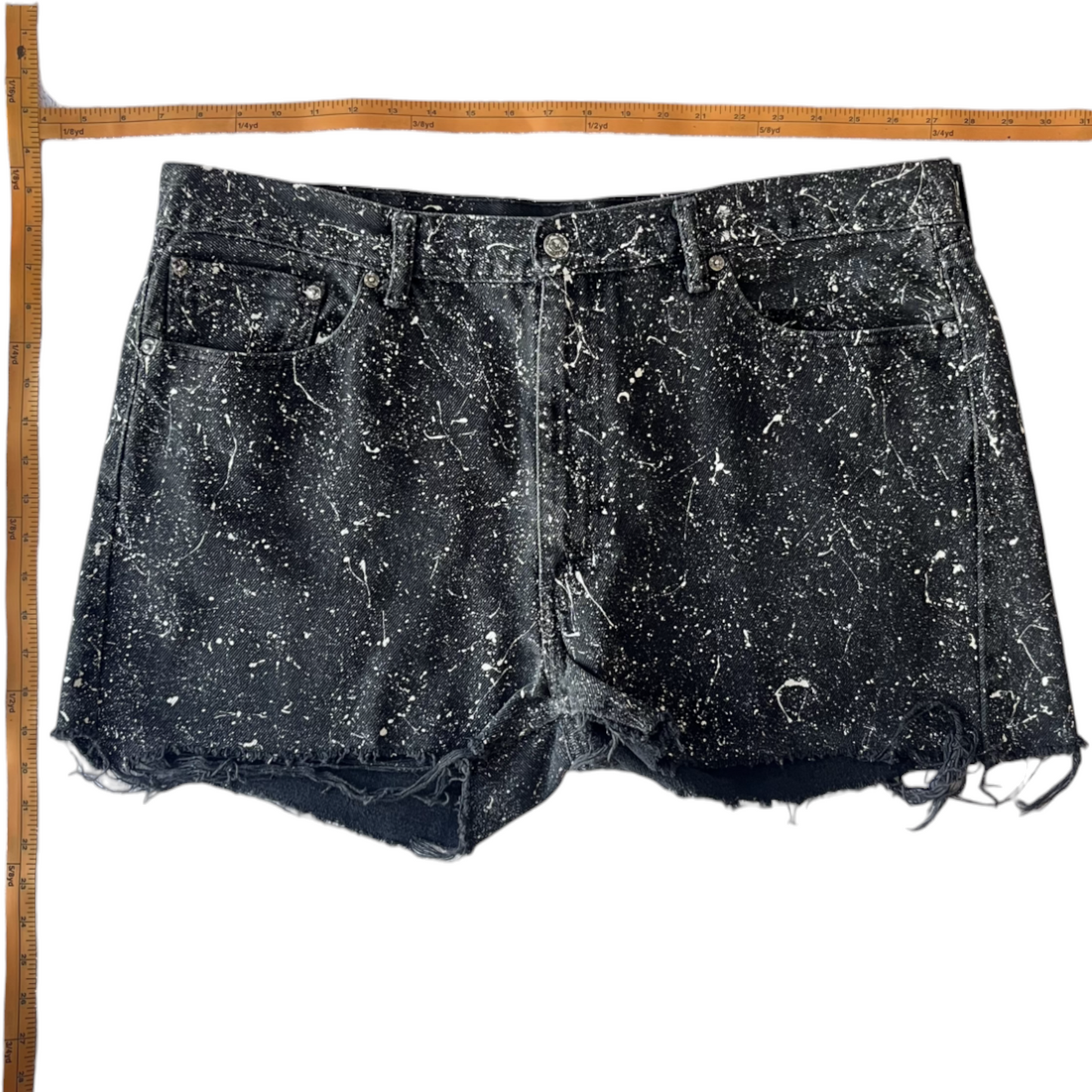 Black & White Splatter Denim Shorts - Size 40