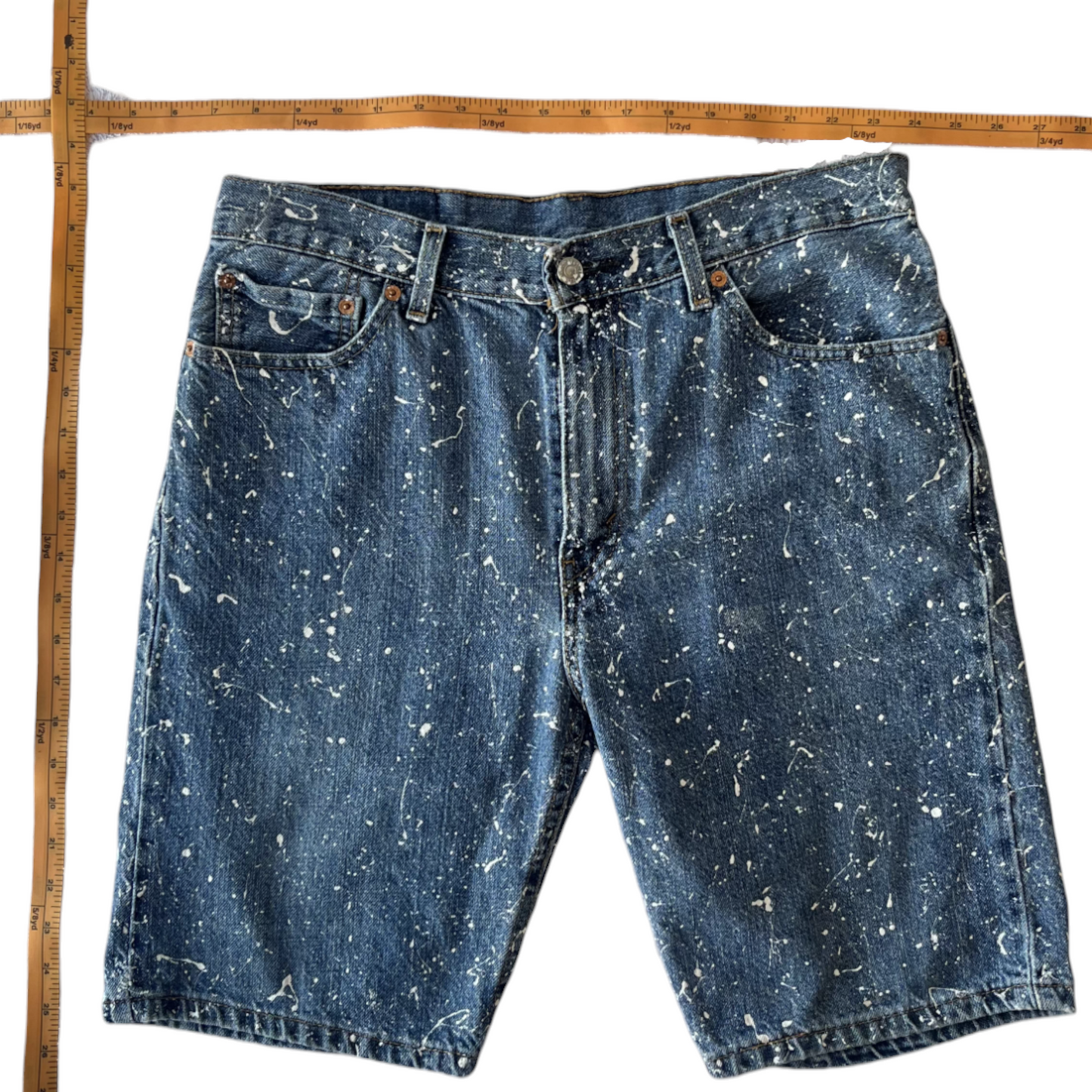 Blue & White Splatter Denim Shorts - Size 33