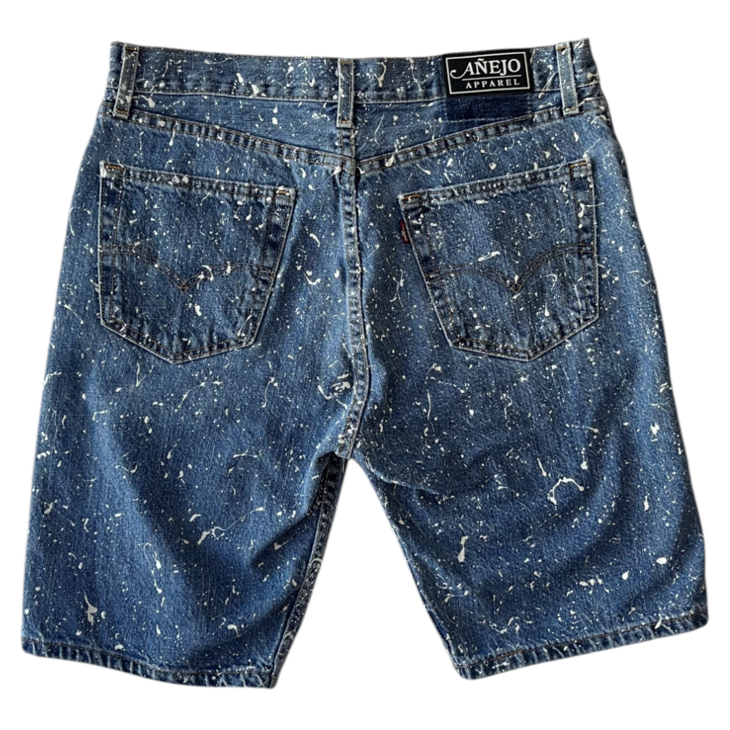 Blue & White Splatter Denim Shorts - Size 33