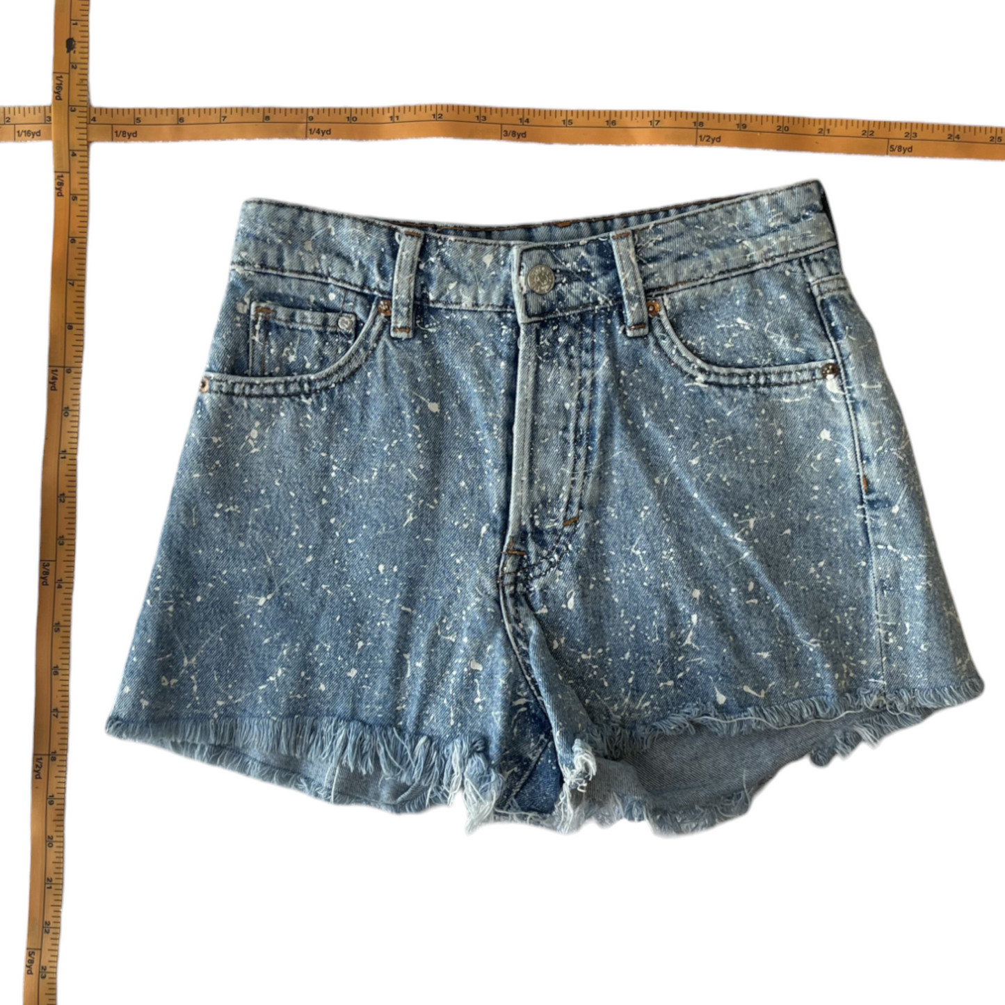 Blue & White Splatter Denim Shorts - Size 2