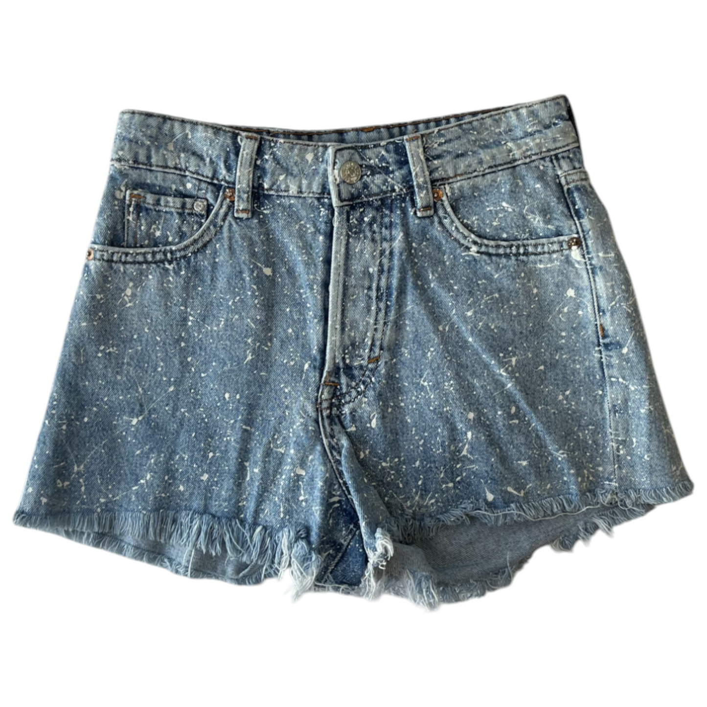 Blue & White Splatter Denim Shorts - Size 2