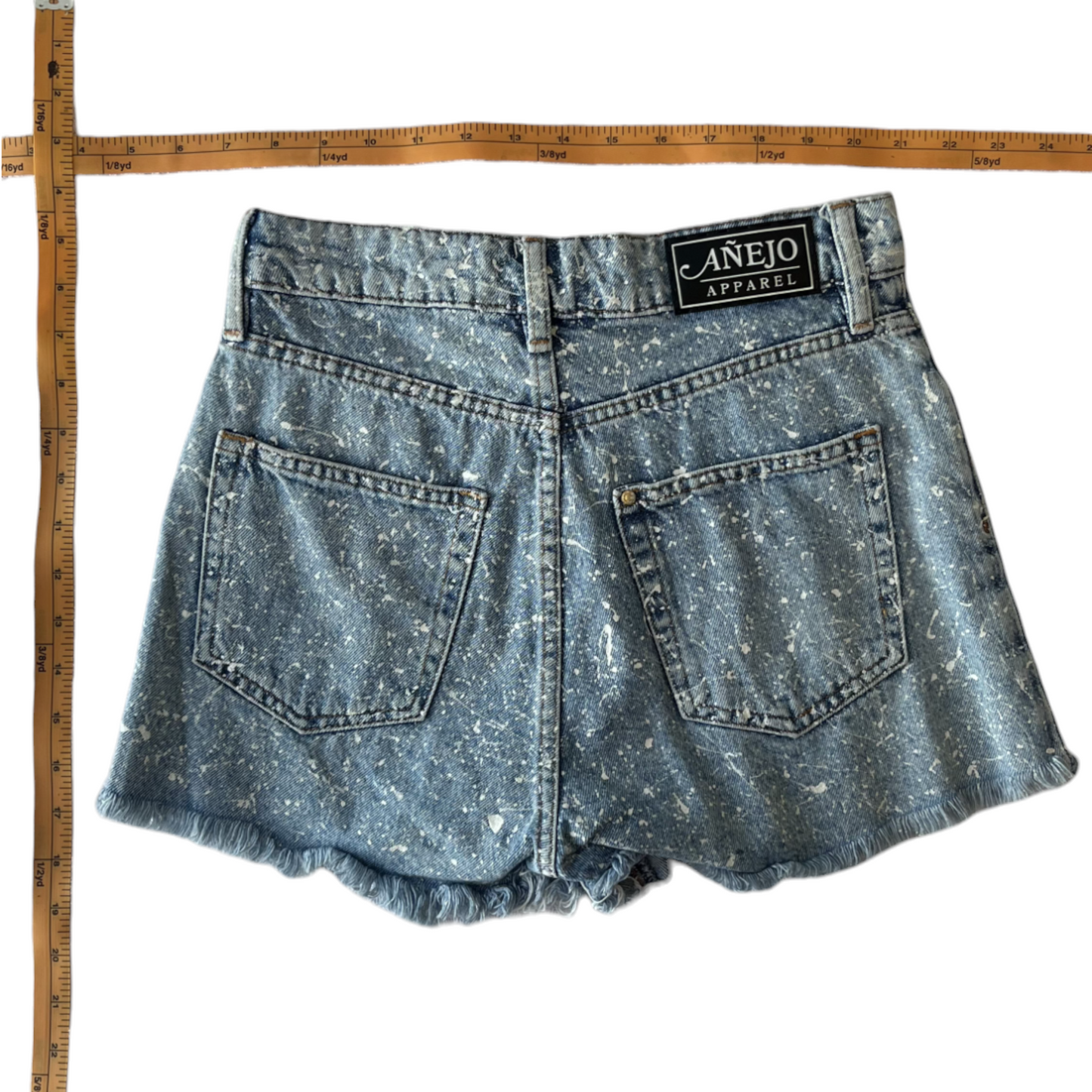 Blue & White Splatter Denim Shorts - Size 2