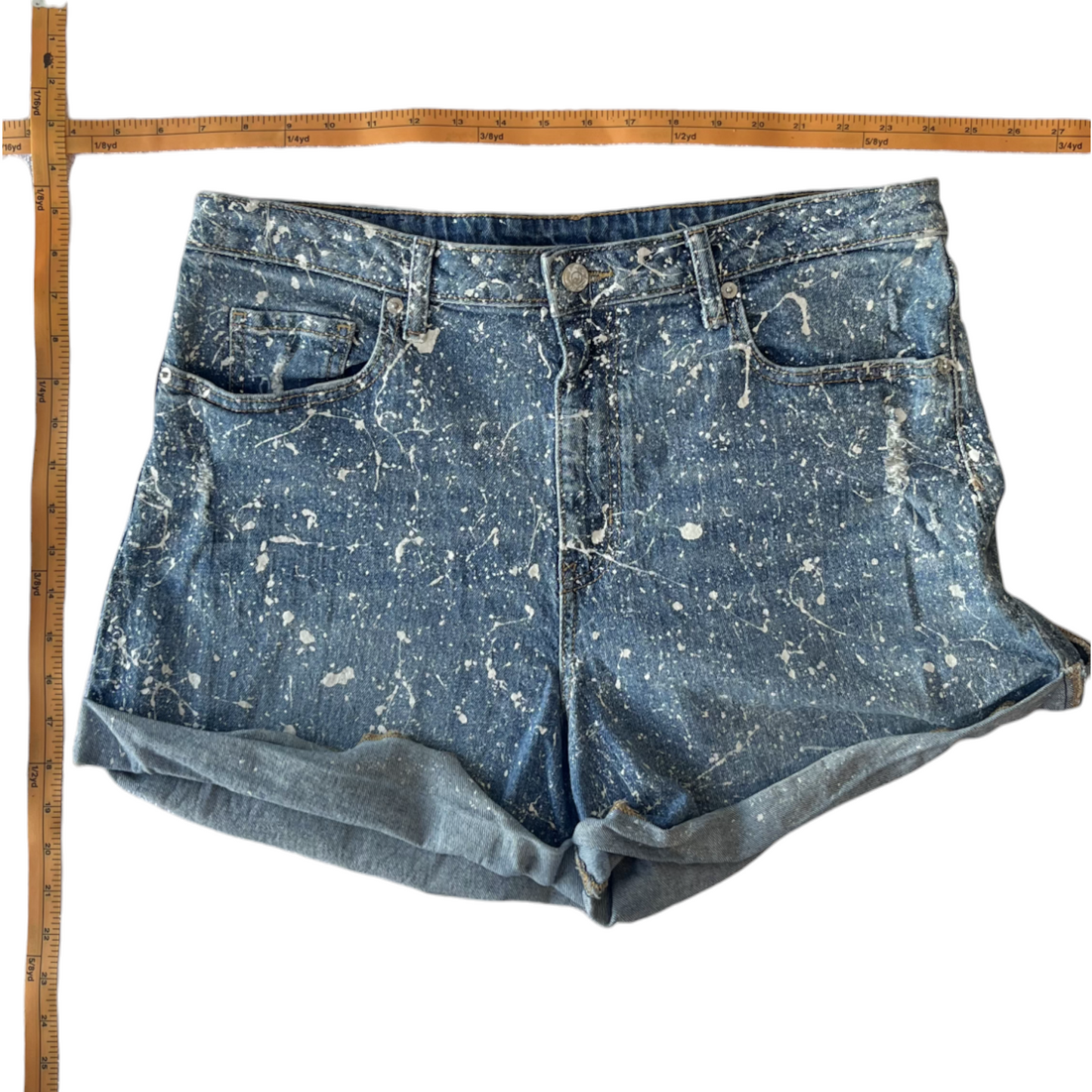 Blue & White Splatter Denim Shorts - Size 12