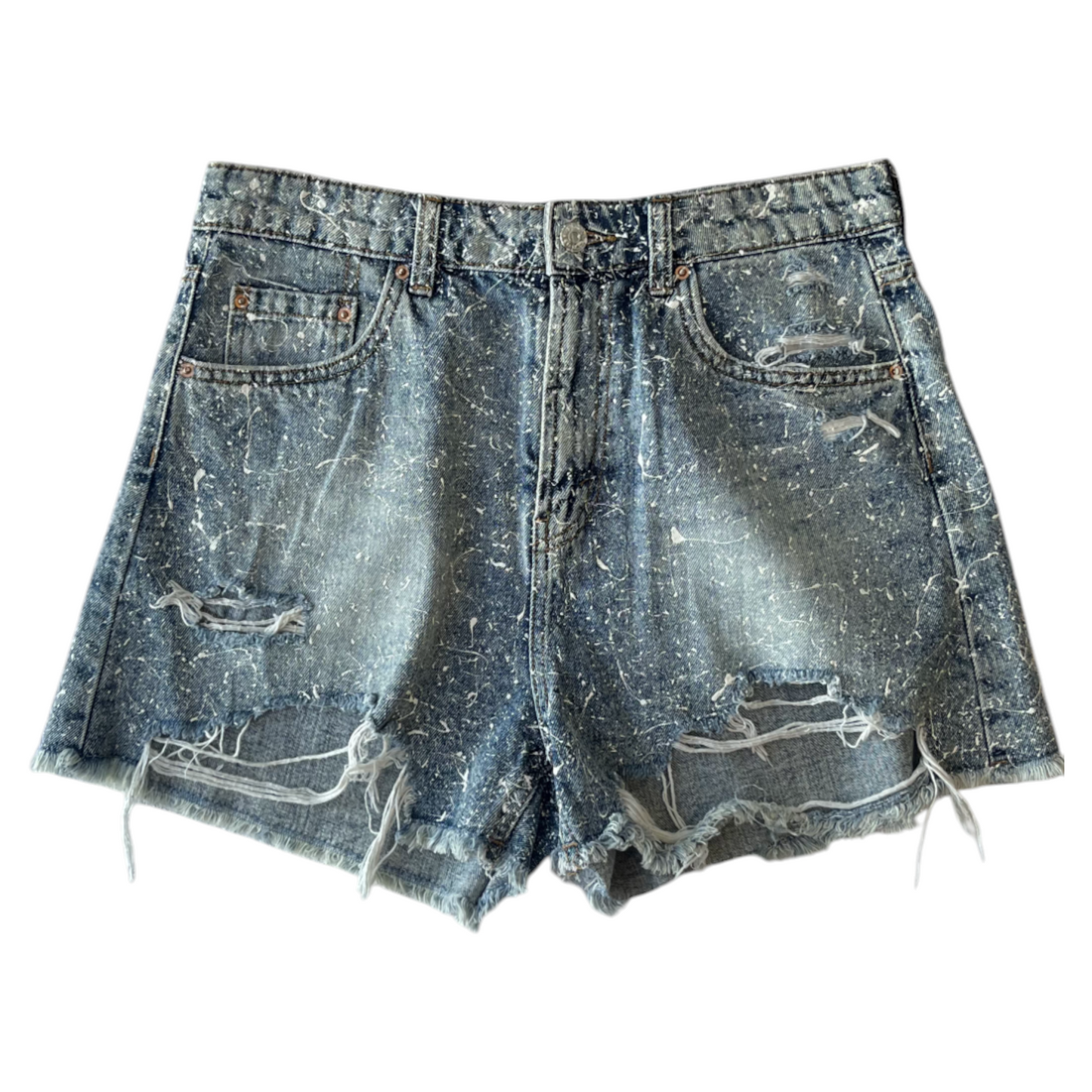 Blue & White Splatter Denim Shorts - Size 10