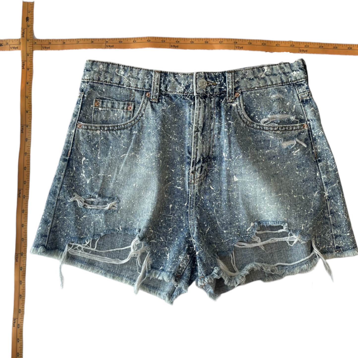 Blue & White Splatter Denim Shorts - Size 10