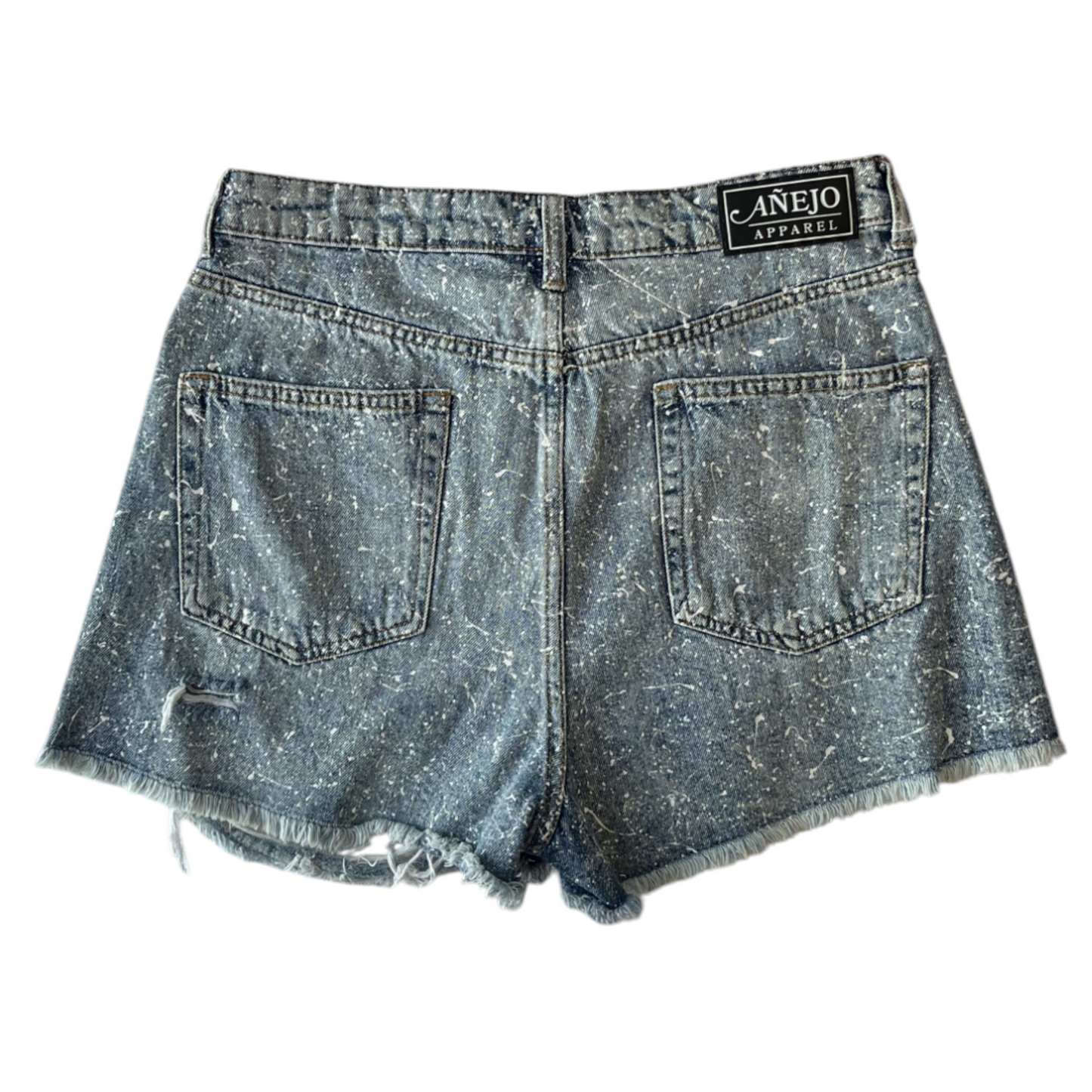 Blue & White Splatter Denim Shorts - Size 10