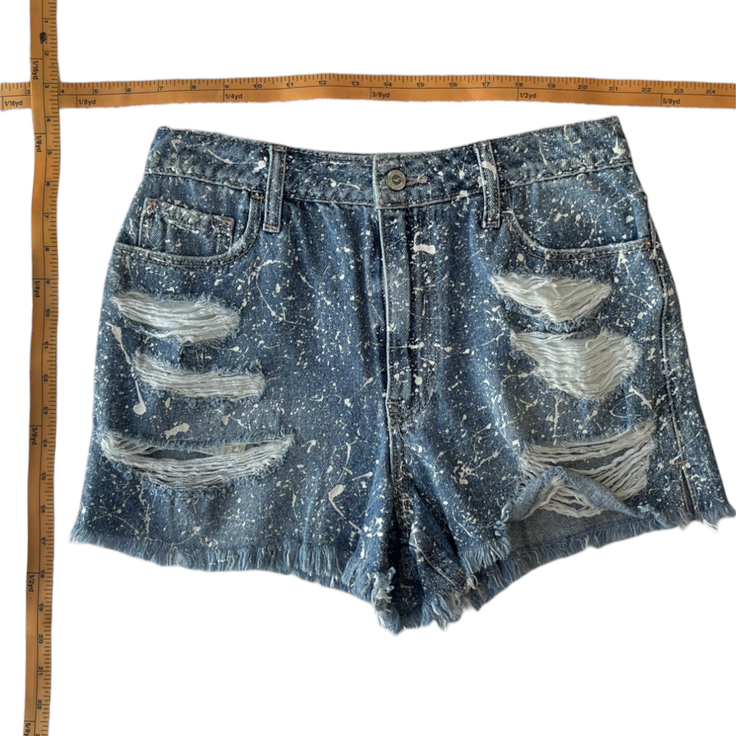 Blue & White Splatter Denim Shorts - Size 26
