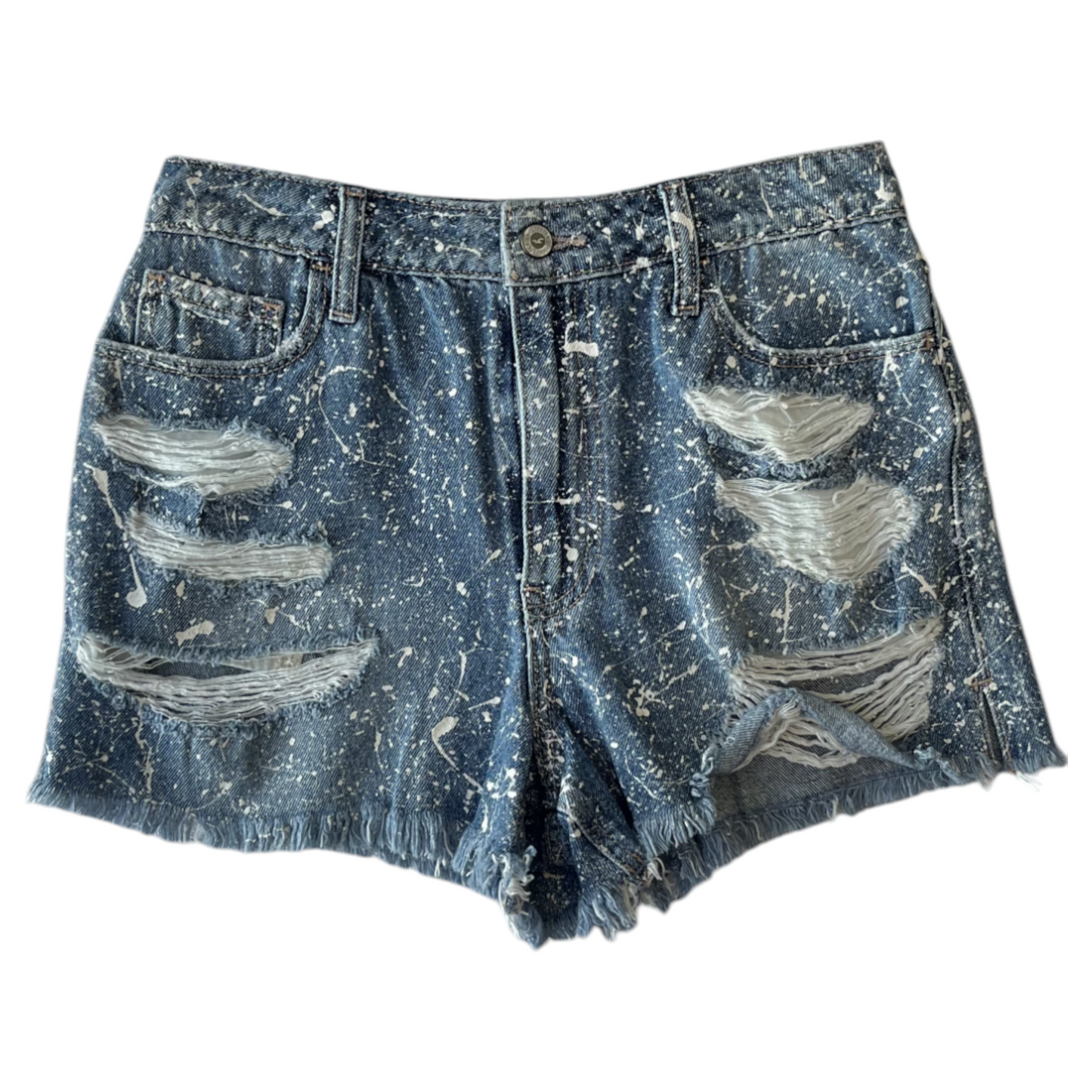 Blue & White Splatter Denim Shorts - Size 26