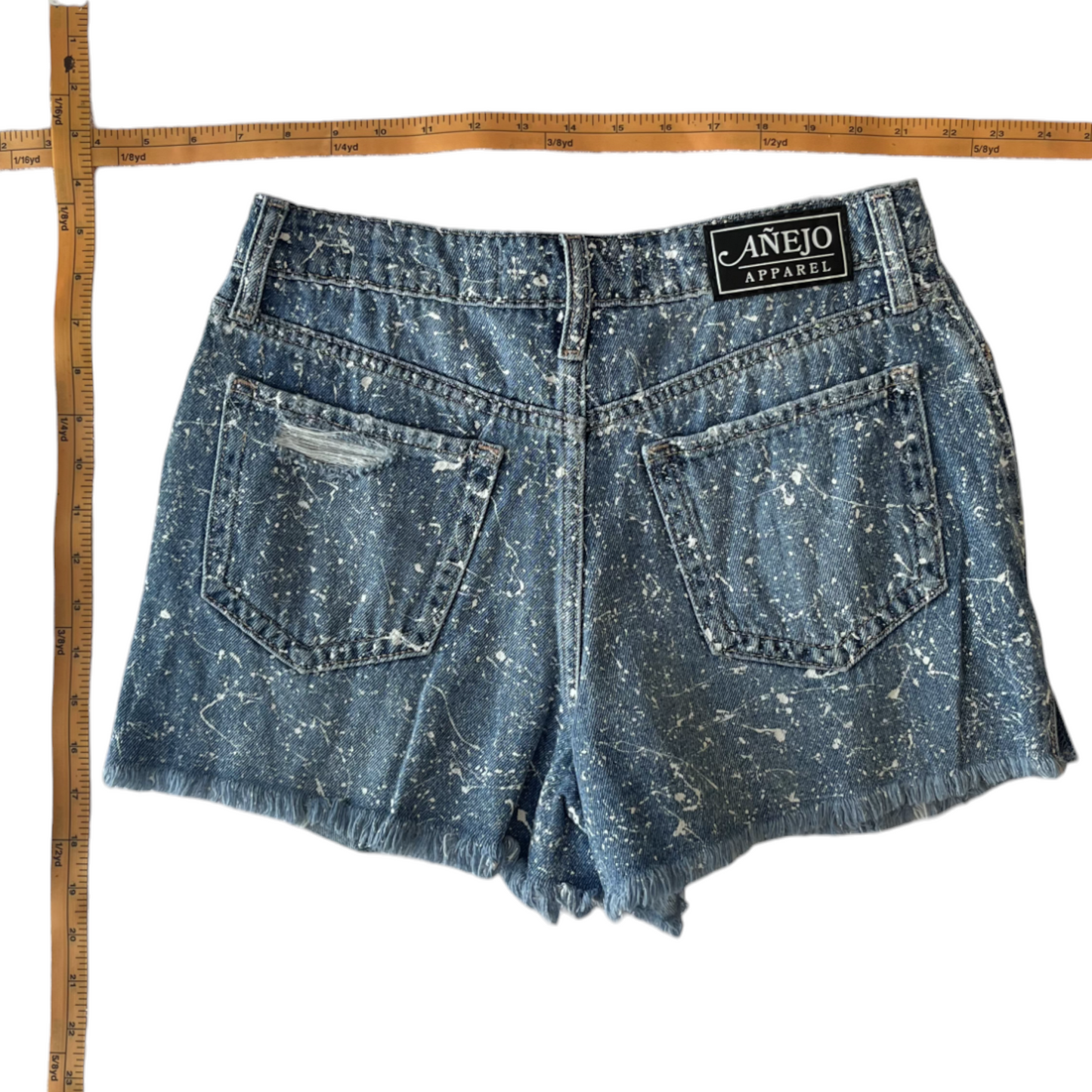 Blue & White Splatter Denim Shorts - Size 26