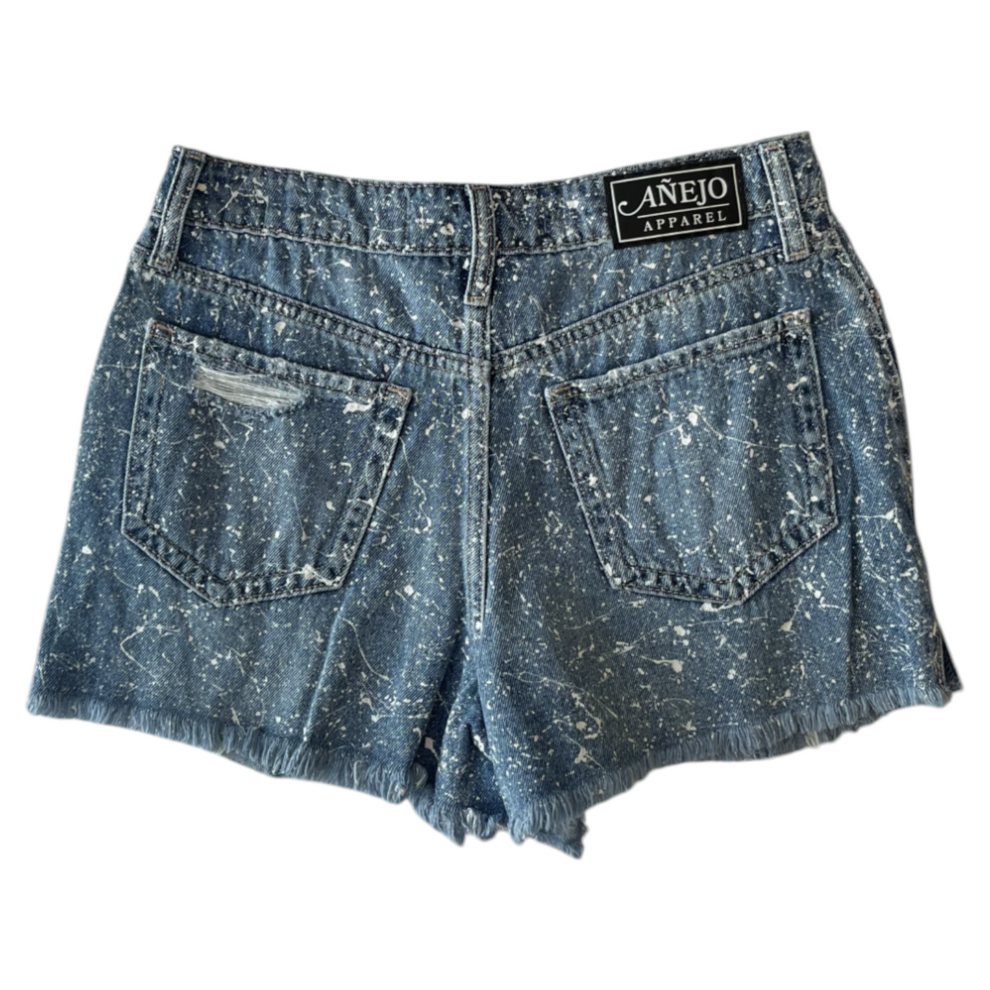 Blue & White Splatter Denim Shorts - Size 26