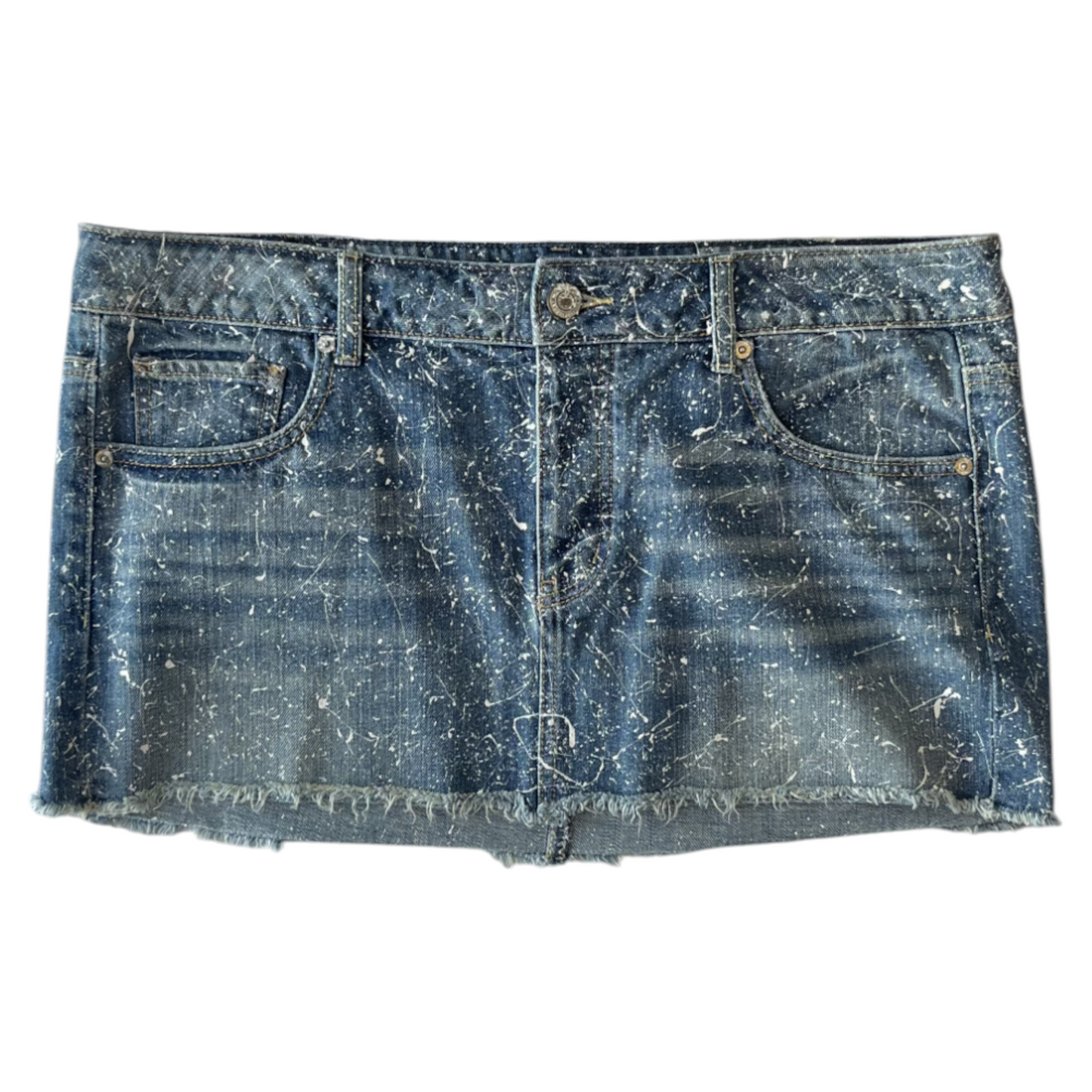 Blue & White Splatter Denim Skirt - Size 14
