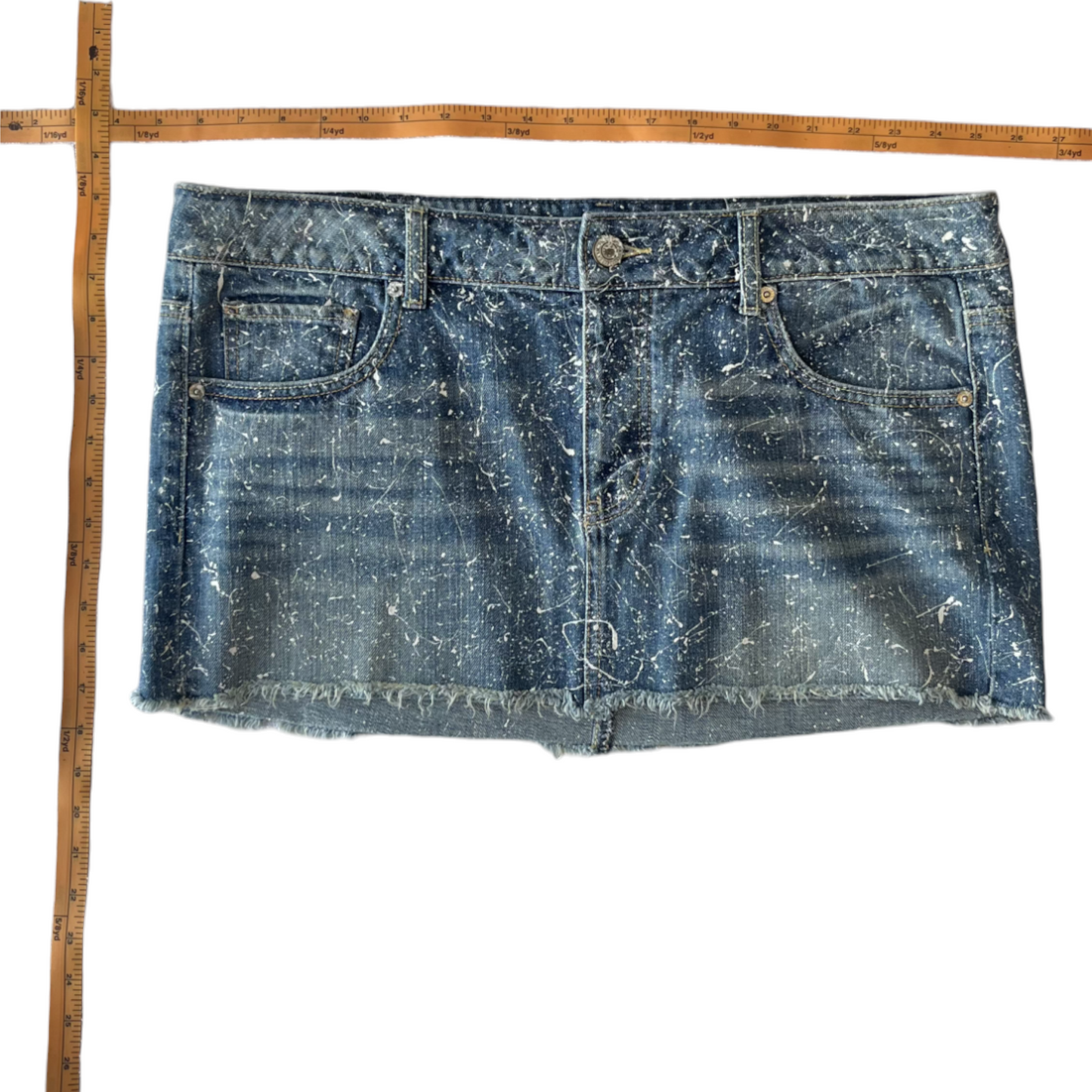 Blue & White Splatter Denim Skirt - Size 14