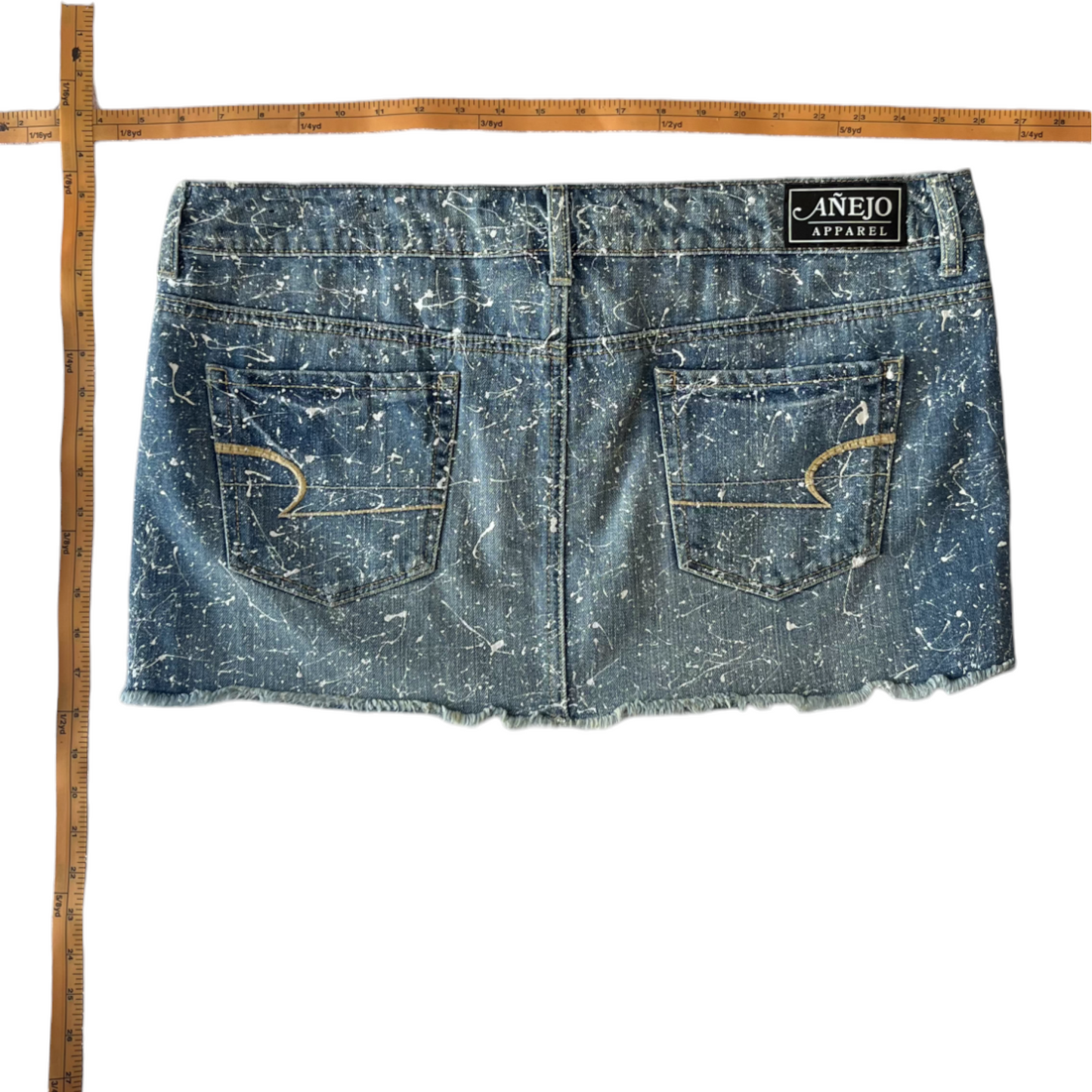 Blue & White Splatter Denim Skirt - Size 14