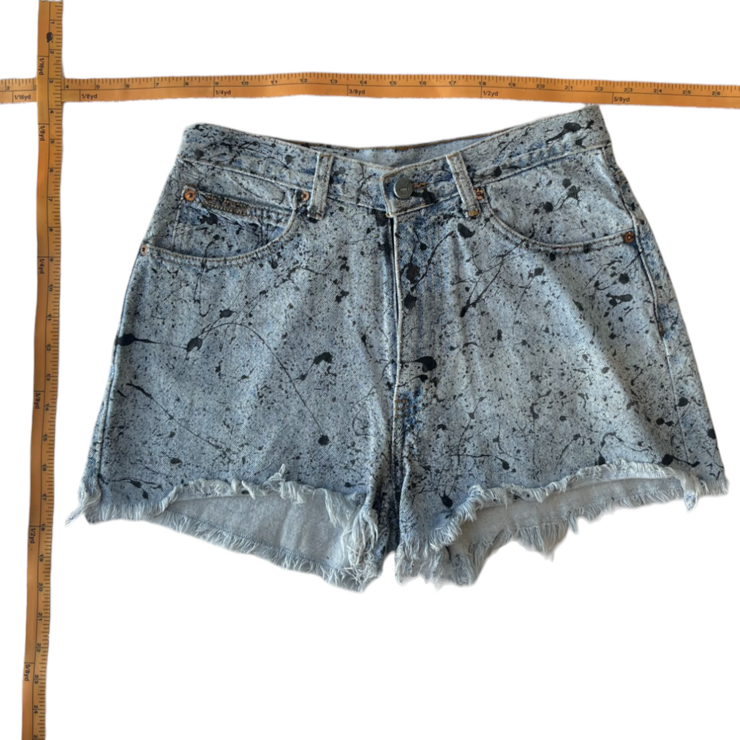 Blue & Black Splatter Denim Shorts - Size 7