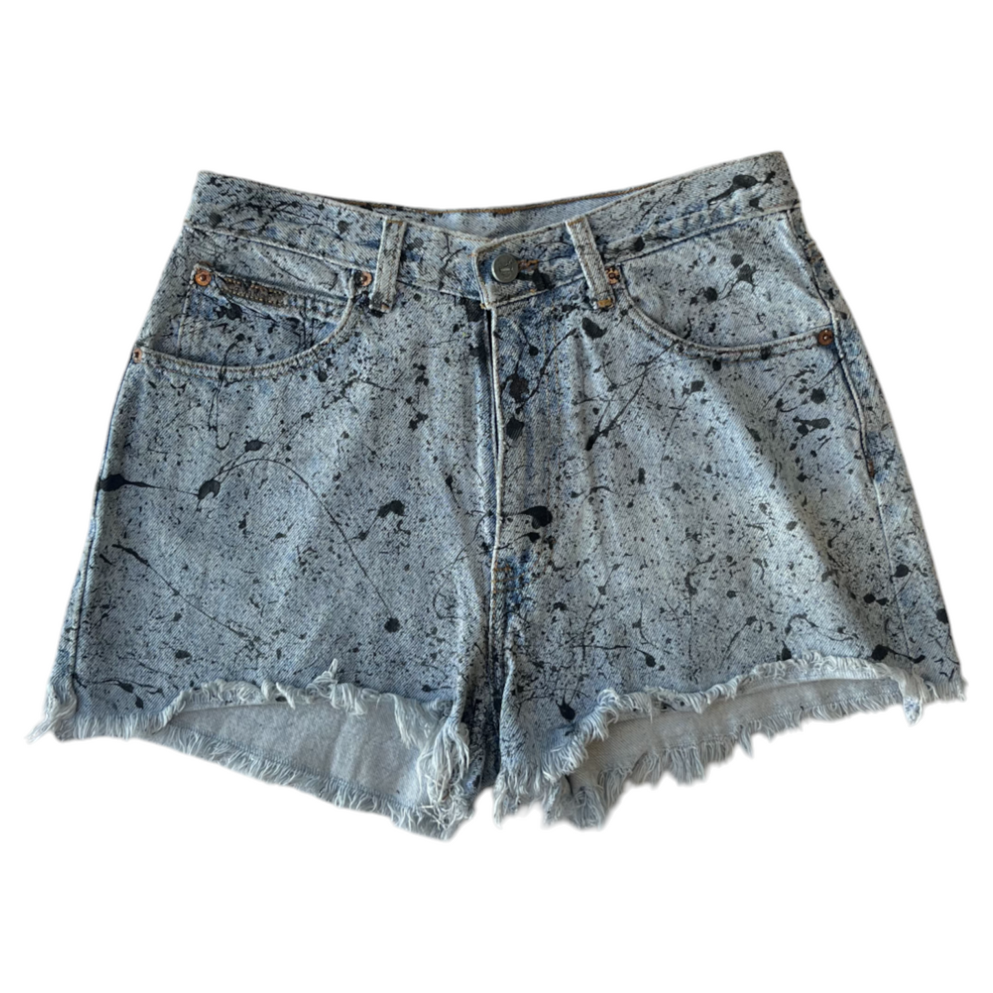 Blue & Black Splatter Denim Shorts - Size 7
