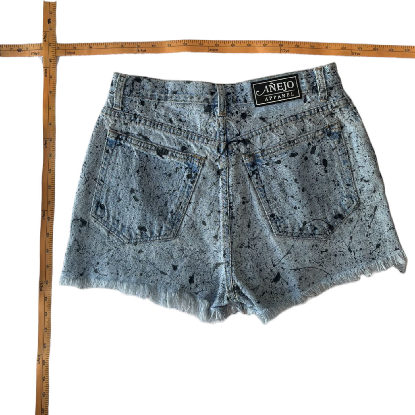 Blue & Black Splatter Denim Shorts - Size 7