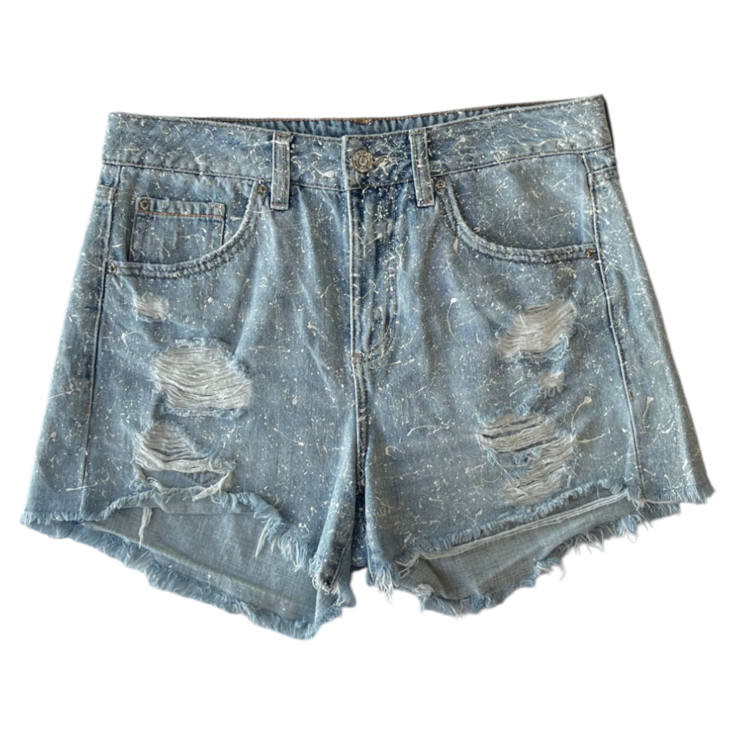 Blue & White Splatter Denim Shorts - Size 8