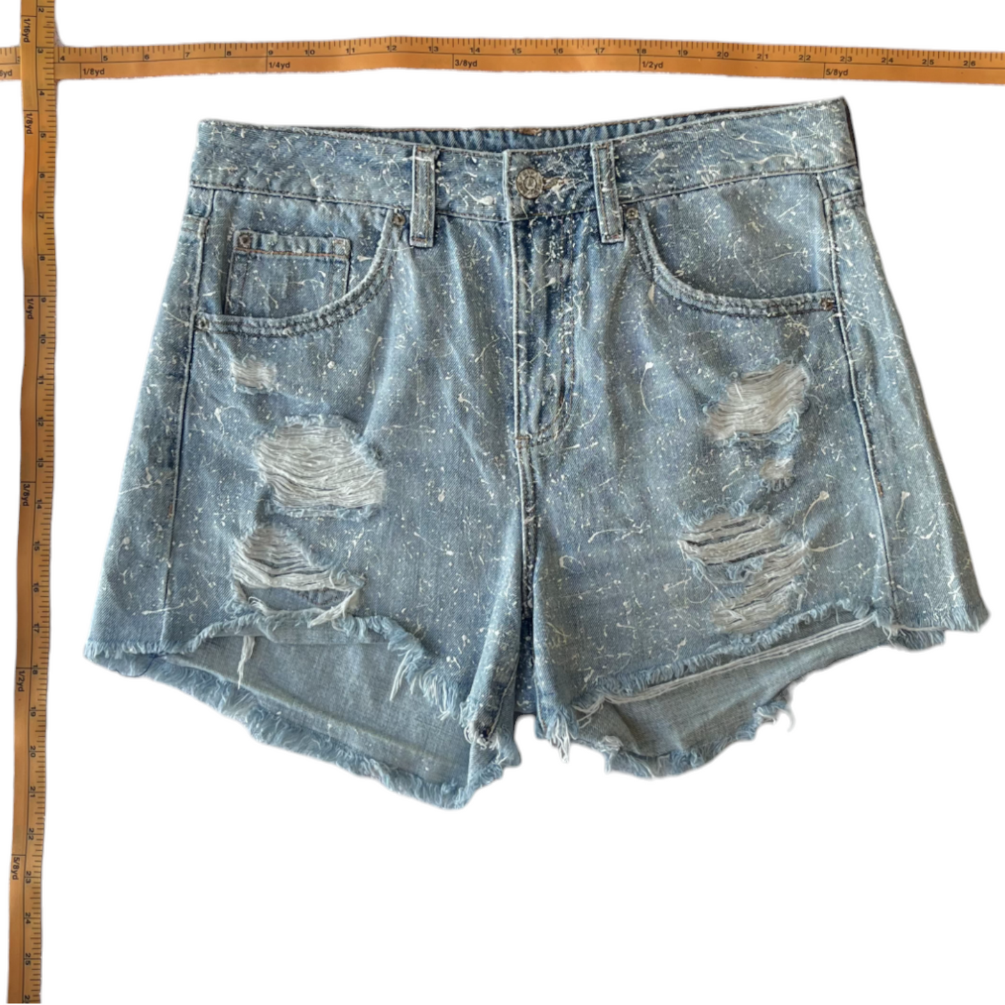Blue & White Splatter Denim Shorts - Size 8