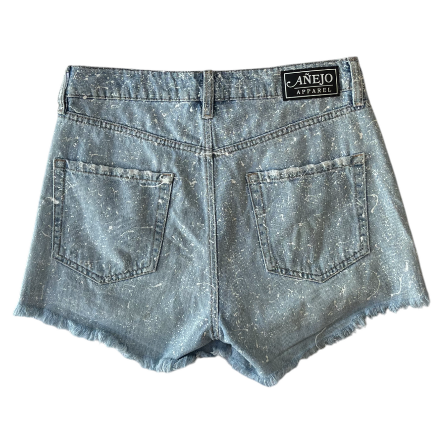 Blue & White Splatter Denim Shorts - Size 8