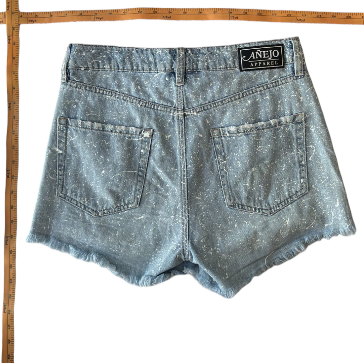 Blue & White Splatter Denim Shorts - Size 8