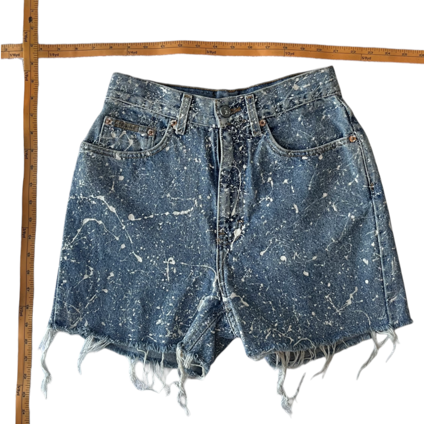 Blue & White Splatter Denim Shorts - Size 8