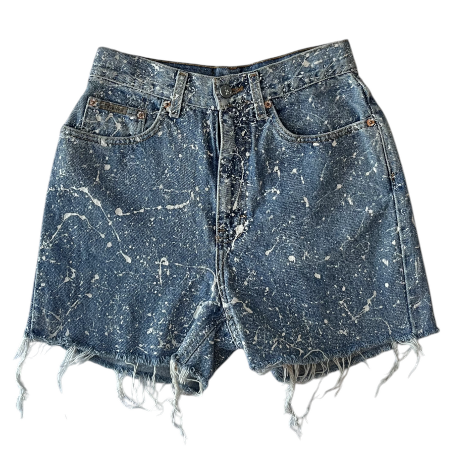 Blue & White Splatter Denim Shorts - Size 8