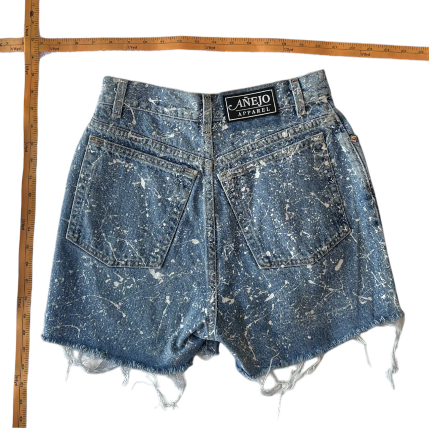 Blue & White Splatter Denim Shorts - Size 8