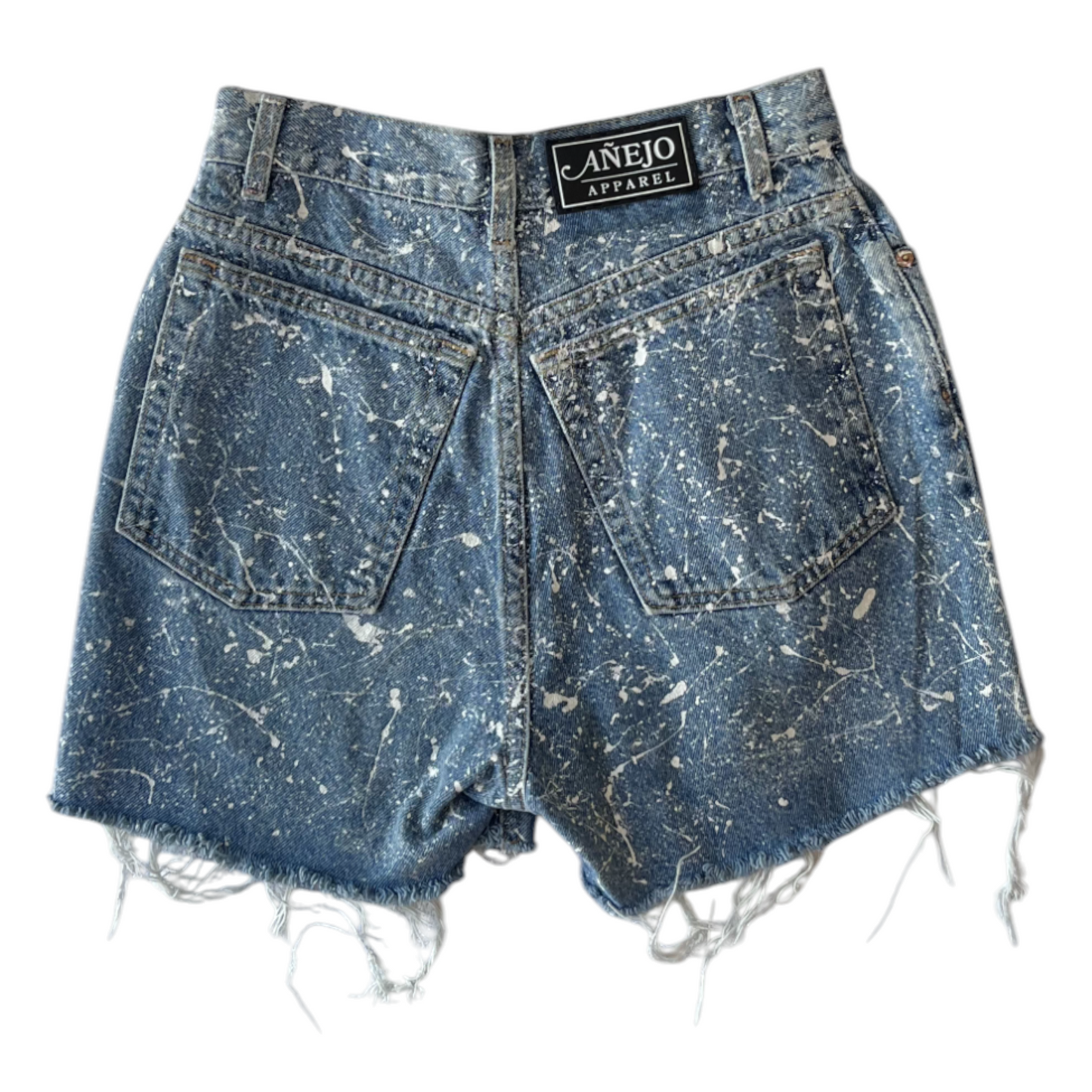 Blue & White Splatter Denim Shorts - Size 8