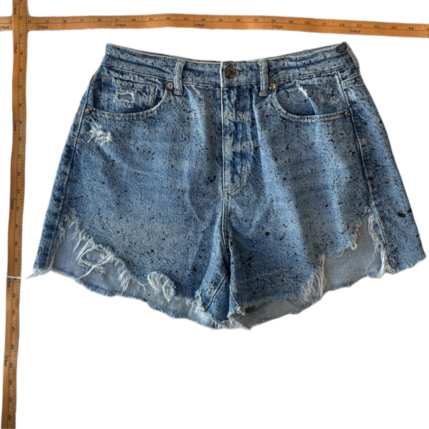Blue & Black Splatter Denim Shorts - Size 6