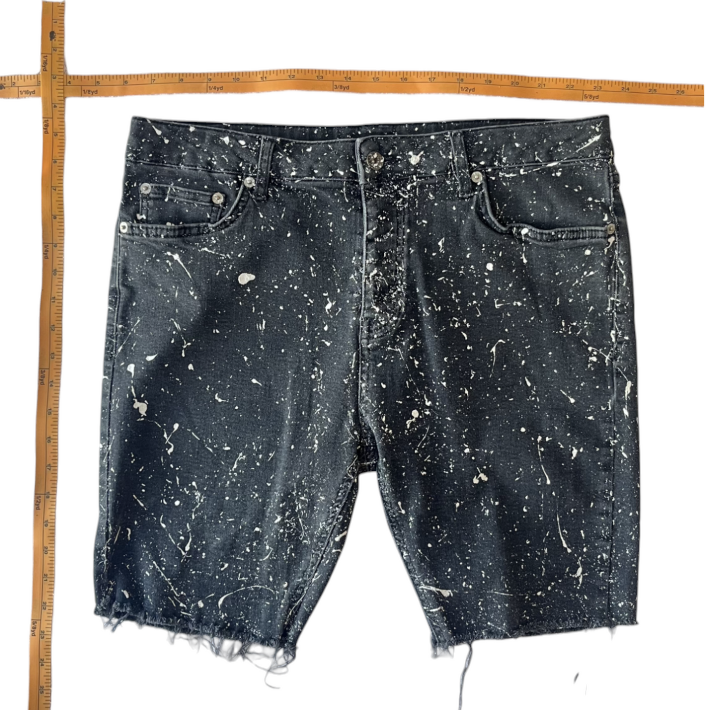 Black & White Splatter Denim Shorts - Size 34