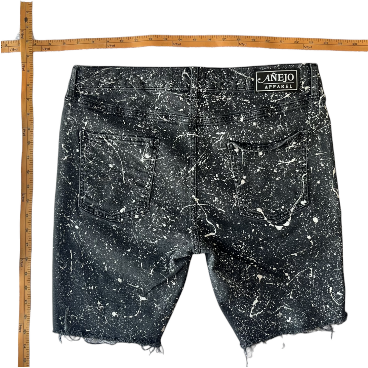 Black & White Splatter Denim Shorts - Size 34