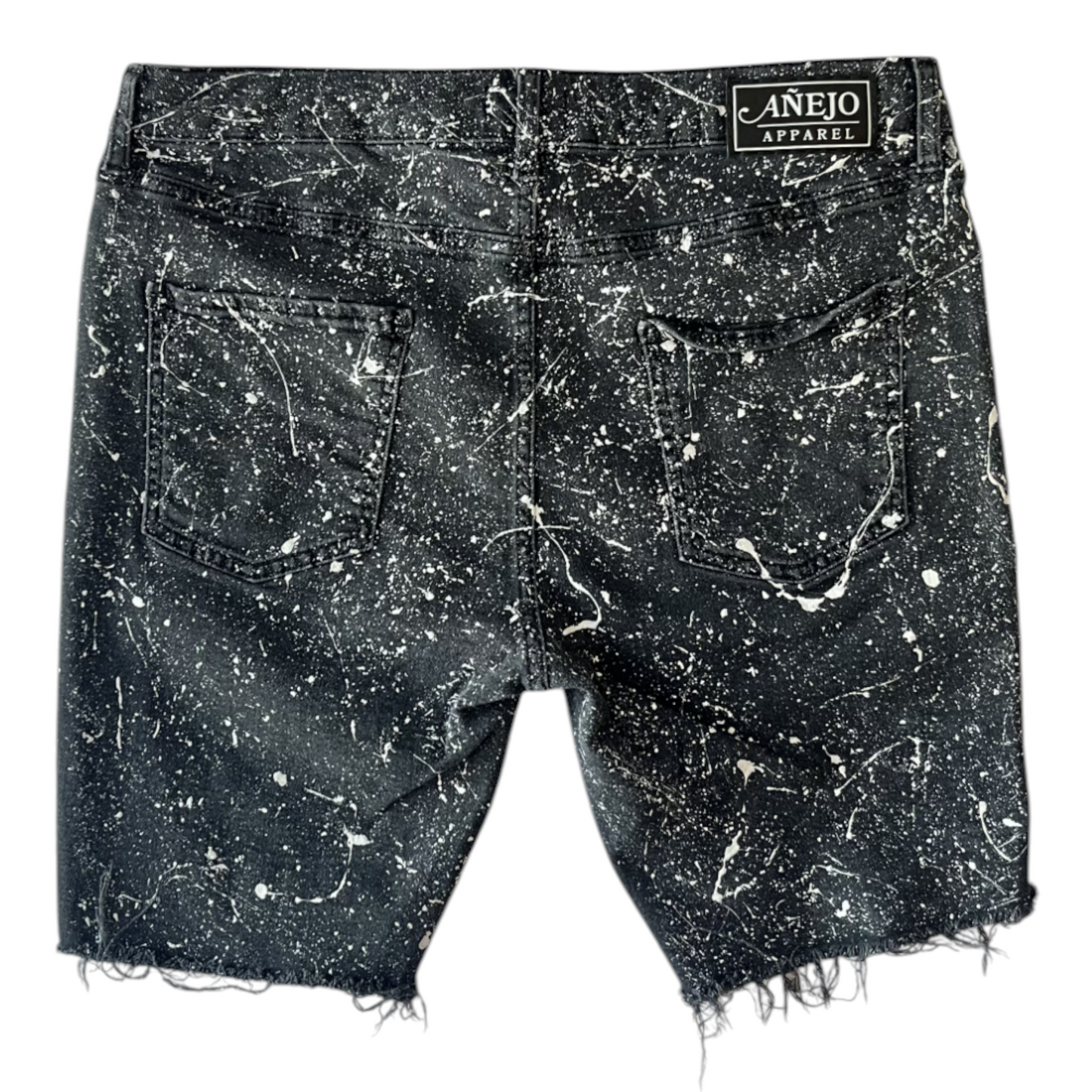 Black & White Splatter Denim Shorts - Size 34