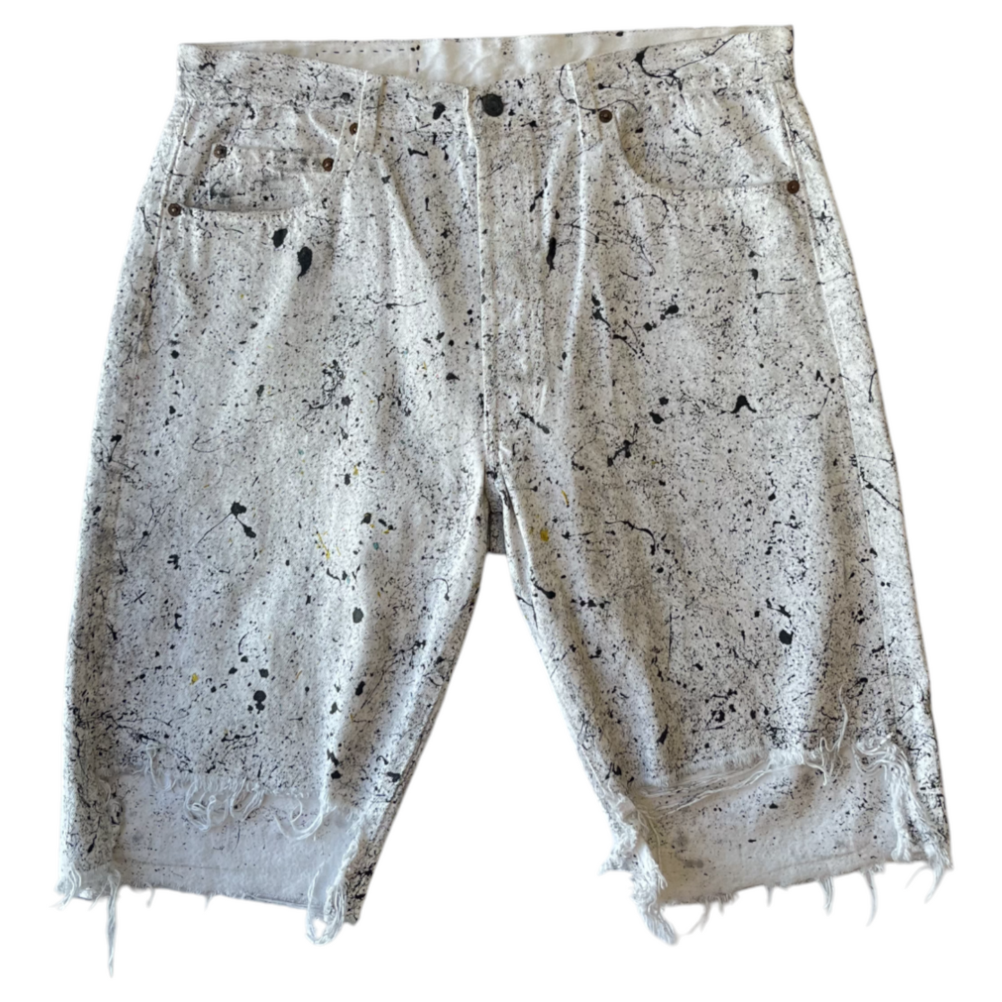 White & Black Splatter Denim Shorts - Size 34