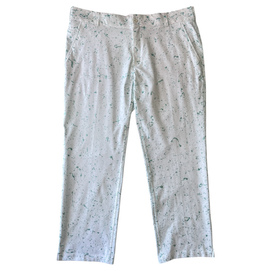 White & Teal Splatter Pants - Size 38 x 30