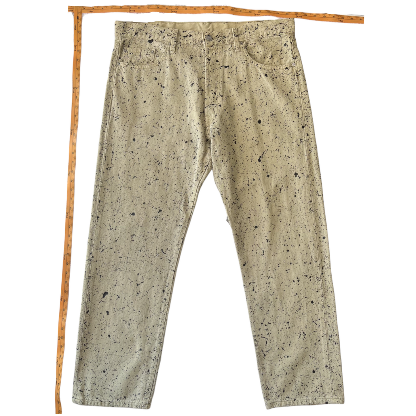 Khaki & Black Splatter Denim Pants - Size 38 x 30