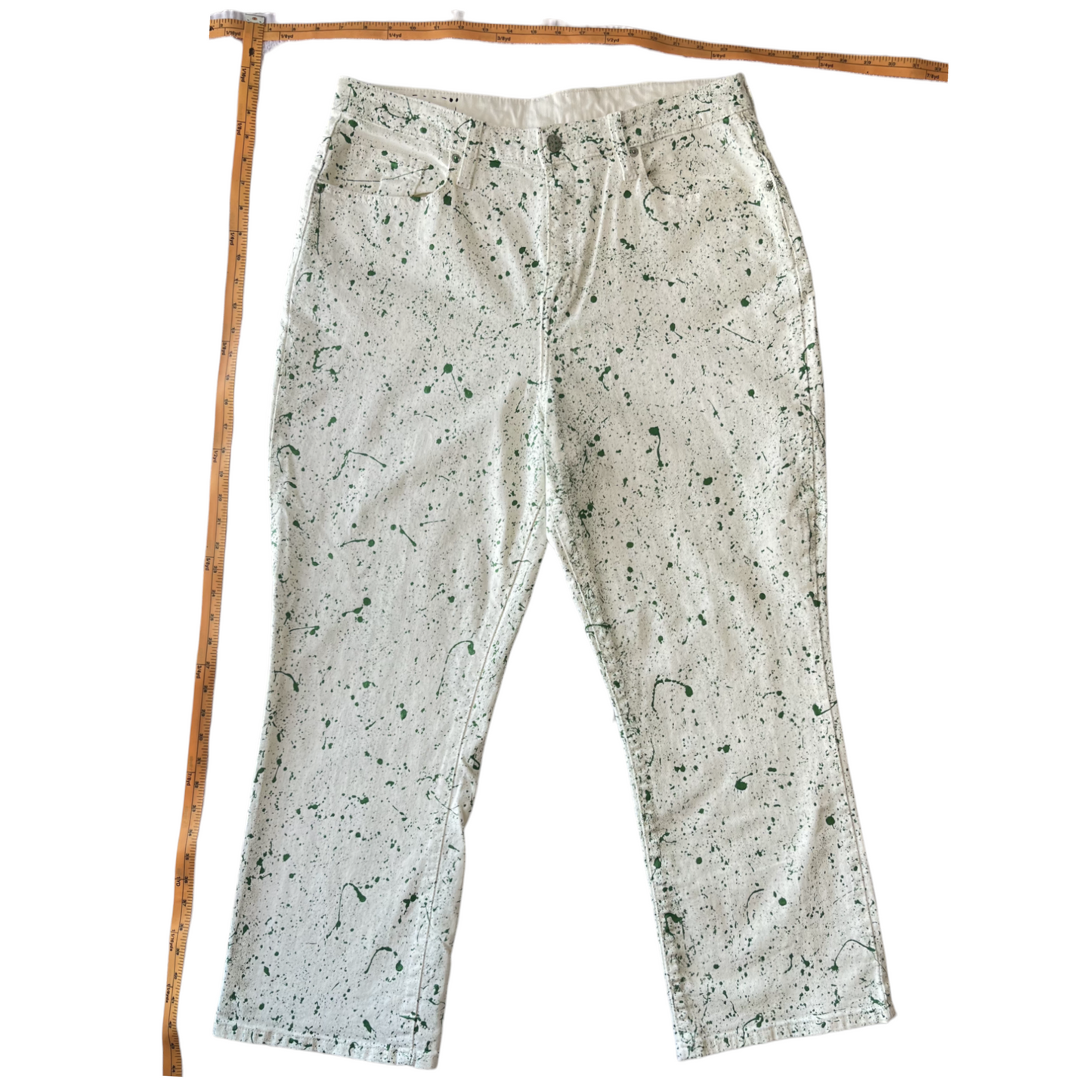 Off White & Green Splatter Denim Jeans - Size 14