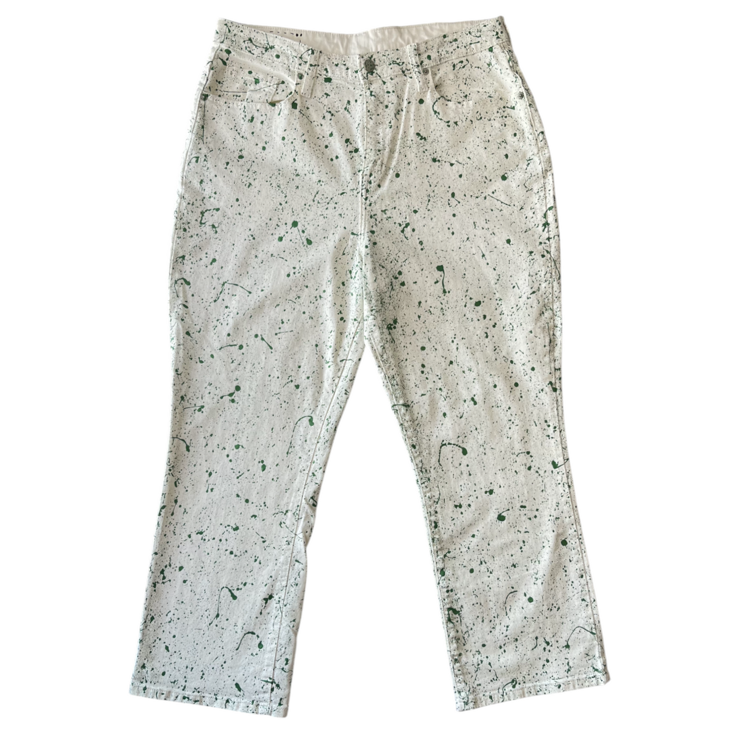 Off White & Green Splatter Denim Jeans - Size 14