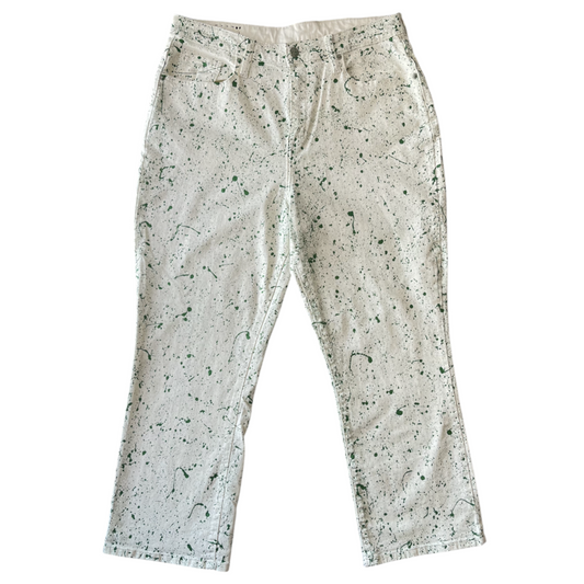 Off White & Green Splatter Denim Jeans - Size 14