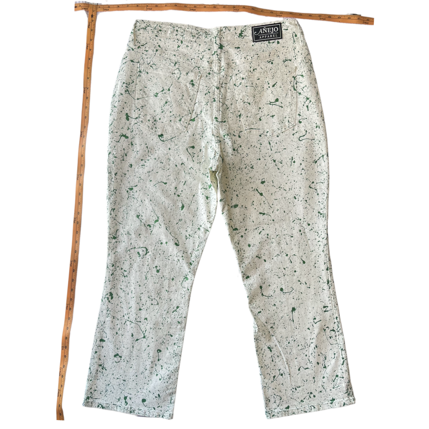 Off White & Green Splatter Denim Jeans - Size 14